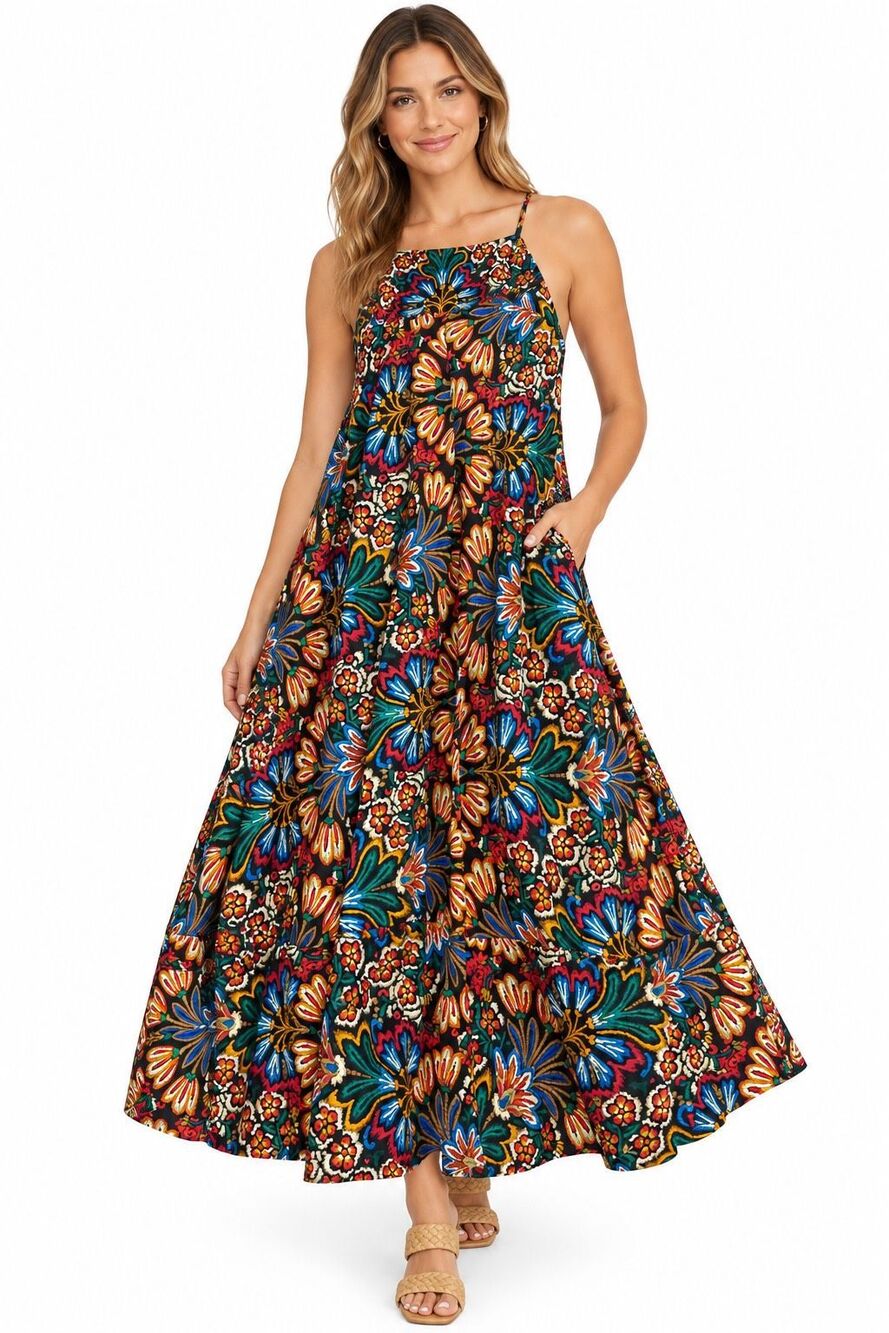 NWT Olivaceous Multicolor Floral Boho Maxi Dress Size Small New